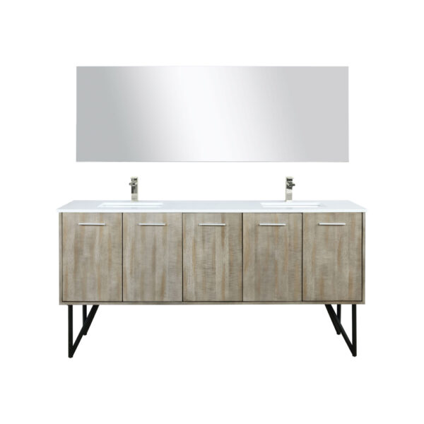 Lancy 72W x 20D Rustic Acacia Double Bath Vanity, Cultured Marble Top, Brushed Nickel Faucet Set and 70Mirror