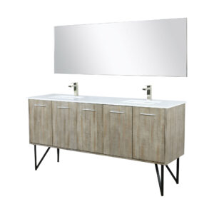 Lancy 72W x 20D Rustic Acacia Double Bath Vanity, Cultured Marble Top, Brushed Nickel Faucet Set and 70Mirror