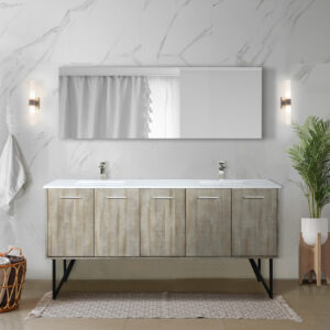 Lancy 72W x 20D Rustic Acacia Double Bath Vanity and White Quartz Top