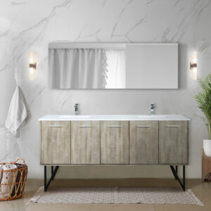 Lancy 72W x 20D Rustic Acacia Double Bath Vanity, Cultured Marble Top and Chrome Faucet Set