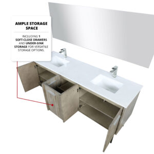 Lancy 72W x 20D Rustic Acacia Double Bath Vanity and White Quartz Top