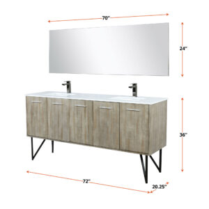 Lancy 72W x 20D Rustic Acacia Double Bath Vanity, Cultured Marble Top and Rose Gold Faucet Set