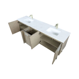 Lancy 80W x 20D Rustic Acacia Double Bath Vanity, Cultured Marble Top and Brushed Nickel Faucet Set