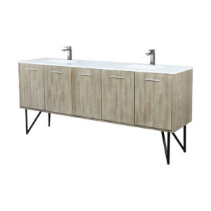 Lancy 80W x 20D Rustic Acacia Double Bath Vanity, Cultured Marble Top and Gun Metal Faucet Set