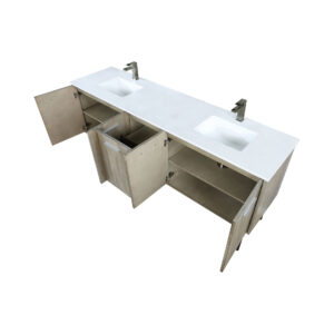 Lancy 80W x 20D Rustic Acacia Double Bath Vanity, Cultured Marble Top and Gun Metal Faucet Set