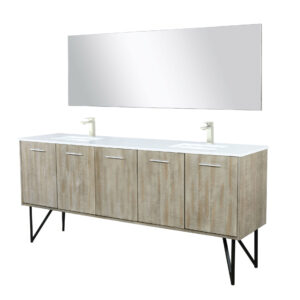 Lancy 80W x 20D Rustic Acacia Double Bath Vanity, Cultured Marble Top, Brushed Nickel Faucet Set and 70Mirror