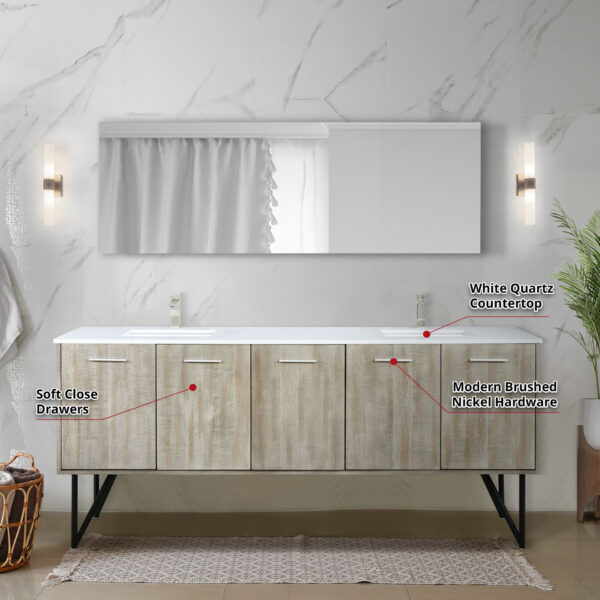 Lancy 80W x 20D Rustic Acacia Double Bath Vanity and White Quartz Top