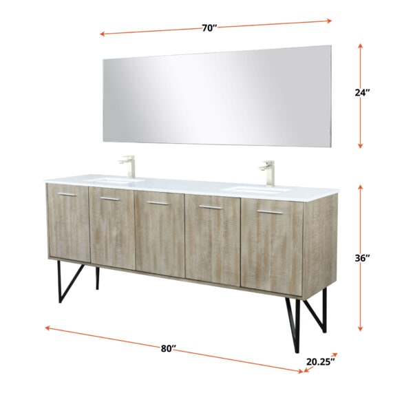 Lancy 80W x 20D Rustic Acacia Double Bath Vanity, Cultured Marble Top and Chrome Faucet Set