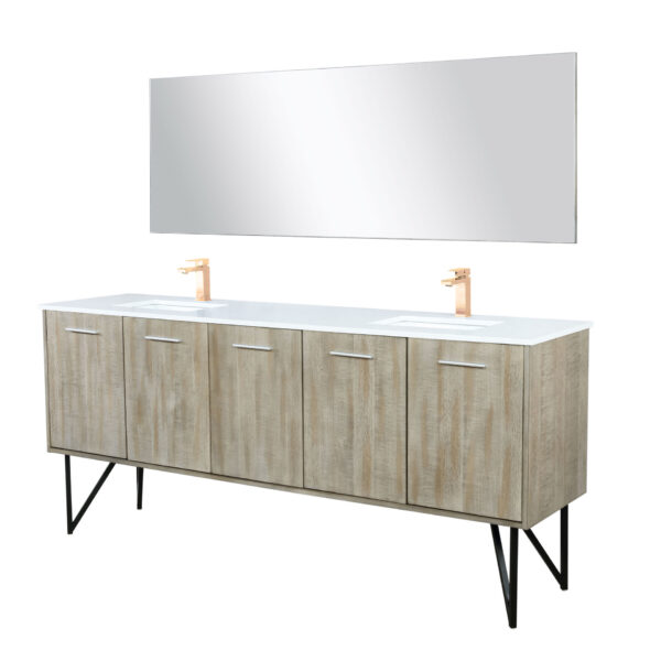 Lancy 80W x 20D Rustic Acacia Double Bath Vanity, Cultured Marble Top, Rose Gold Faucet Set and 70Mirror