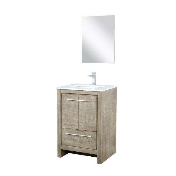 Lafarre 24W x 20D Rustic Acacia Bath Vanity, Cultured Marble Top, Chrome Faucet Set and 18Mirror