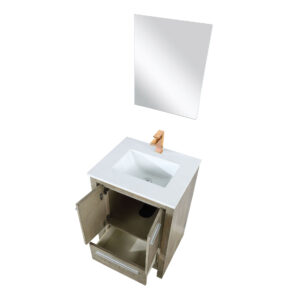 Lafarre 24W x 20D Rustic Acacia Bath Vanity, Cultured Marble Top, Rose Gold Faucet Set and 18Mirror