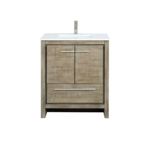 Lafarre 30W x 20D Rustic Acacia Bath Vanity, Cultured Marble Top and Brushed Nickel Faucet Set