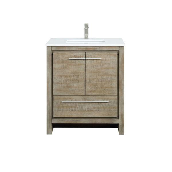 Lafarre 30W x 20D Rustic Acacia Bath Vanity, Cultured Marble Top and Brushed Nickel Faucet Set