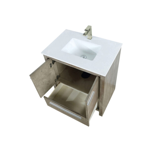 Lafarre 30W x 20D Rustic Acacia Bath Vanity, Cultured Marble Top and Brushed Nickel Faucet Set