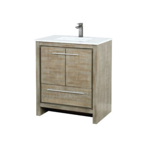 Lafarre 30W x 20D Rustic Acacia Bath Vanity, Cultured Marble Top and Gun Metal Faucet Set