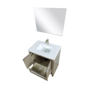 Lafarre 30W x 20D Rustic Acacia Bath Vanity, Cultured Marble Top, Brushed Nickel Faucet Set and 28Mirror