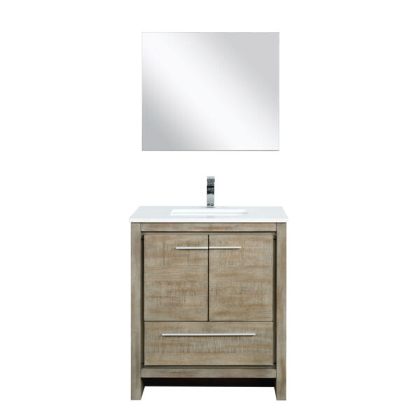 Lafarre 30W x 20D Rustic Acacia Bath Vanity, Cultured Marble Top, Chrome Faucet Set and 28Mirror