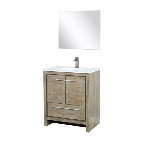 Lafarre 30W x 20D Rustic Acacia Bath Vanity, Cultured Marble Top, Gun Metal Faucet Set and 28Mirror