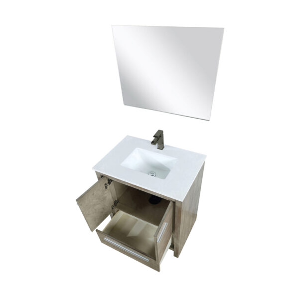 Lafarre 30W x 20D Rustic Acacia Bath Vanity, Cultured Marble Top, Gun Metal Faucet Set and 28Mirror