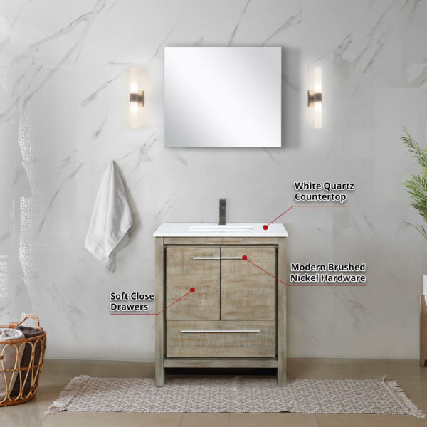 Lafarre 30W x 20D Rustic Acacia Bath Vanity and White Quartz Top