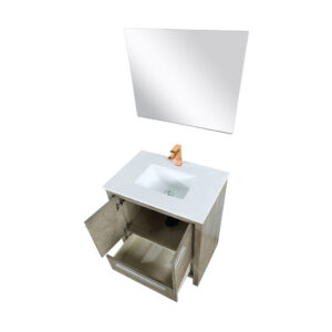 Lafarre 30W x 20D Rustic Acacia Bath Vanity, Cultured Marble Top, Rose Gold Faucet Set and 28Mirror