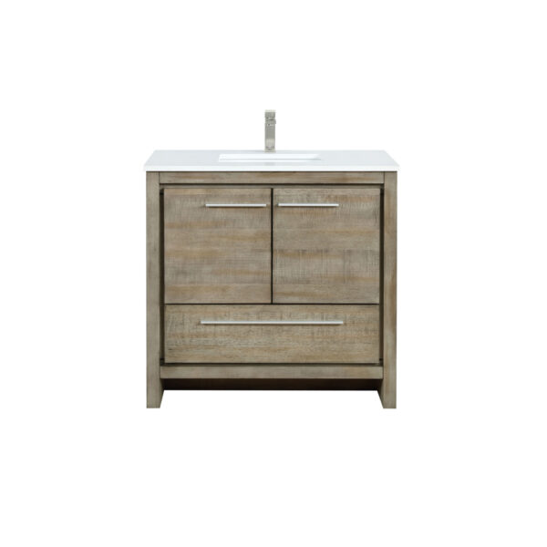 Lafarre 36W x 20D Rustic Acacia Bath Vanity, Cultured Marble Top and Brushed Nickel Faucet Set