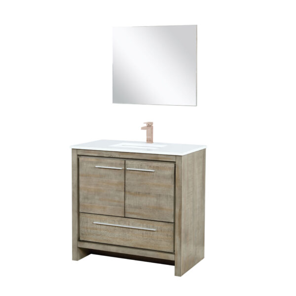 Lafarre 36W x 20D Rustic Acacia Bath Vanity, Cultured Marble Top, Rose Gold Faucet Set and 28Mirror