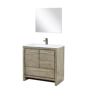 Lafarre 36W x 20D Rustic Acacia Bath Vanity, Cultured Marble Top, Gun Metal Faucet Set and 28Mirror