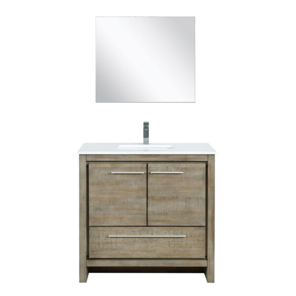 Lafarre 36W x 20D Rustic Acacia Bath Vanity, Cultured Marble Top, Chrome Faucet Set and 28Mirror