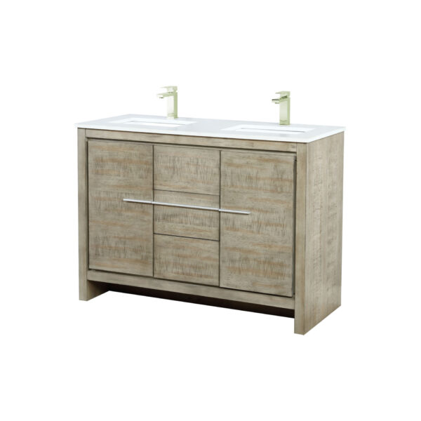 Lafarre 48W x 20D Rustic Acacia Double Bath Vanity, Cultured Marble Top and Brushed Nickel Faucet Set