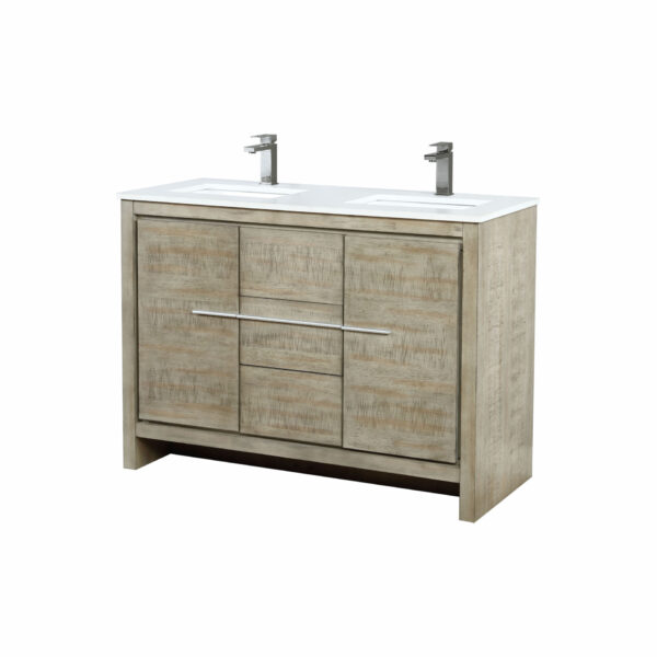 Lafarre 48W x 20D Rustic Acacia Double Bath Vanity, Cultured Marble Top and Gun Metal Faucet Set