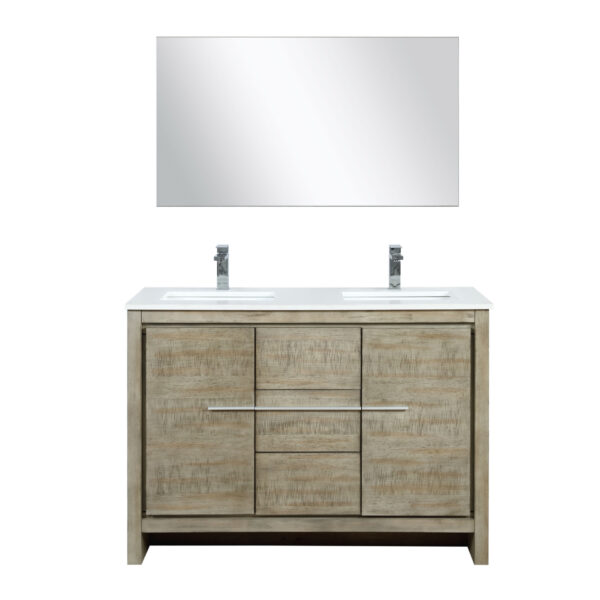 Lafarre 48W x 20D Rustic Acacia Double Bath Vanity, Cultured Marble Top, Chrome Faucet Set and 43Mirror