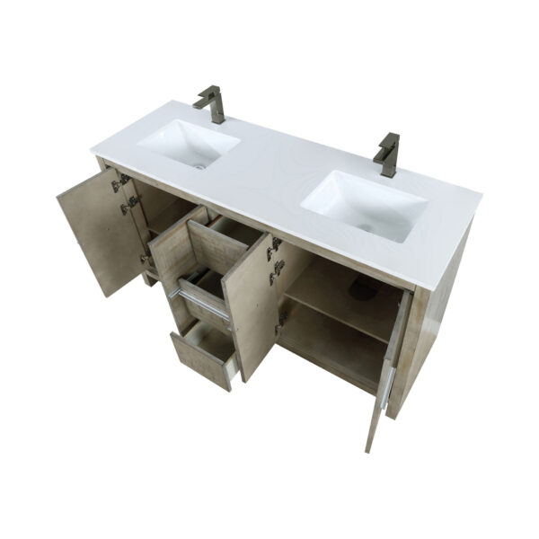 Lafarre 60W x 20D Rustic Acacia Double Bath Vanity, Cultured Marble Top and Gun Metal Faucet Set