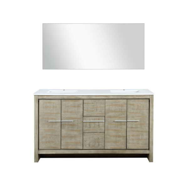 Lafarre 60W x 20D Rustic Acacia Double Bath Vanity, Cultured Marble Top and 55Mirror