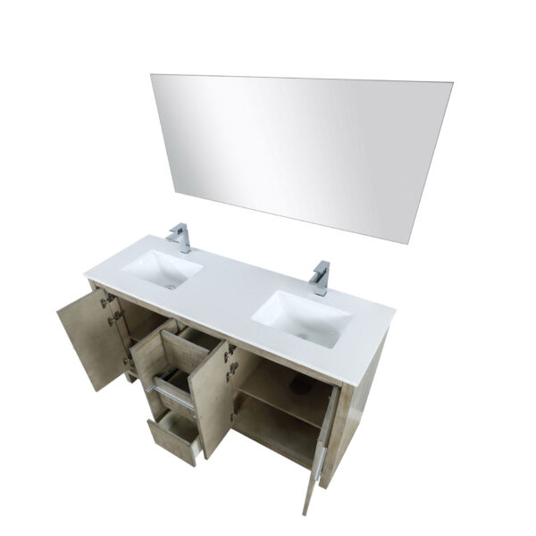 Lafarre 60W x 20D Rustic Acacia Double Bath Vanity, Cultured Marble Top, Chrome Faucet Set and 55Mirror