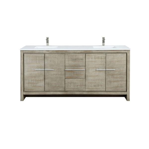 Lafarre 72W x 20D Rustic Acacia Double Bath Vanity, Cultured Marble Top and Brushed Nickel Faucet Set