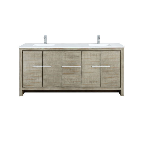 Lafarre 72W x 20D Rustic Acacia Double Bath Vanity, Cultured Marble Top and Chrome Faucet Set