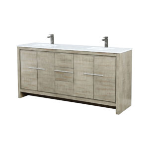 Lafarre 72W x 20D Rustic Acacia Double Bath Vanity, Cultured Marble Top and Gun Metal Faucet Set