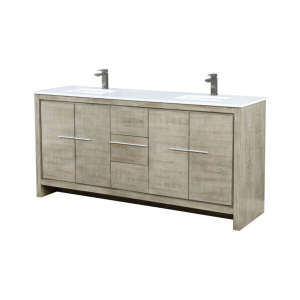 Lafarre 72W x 20D Rustic Acacia Double Bath Vanity, Cultured Marble Top and Gun Metal Faucet Set