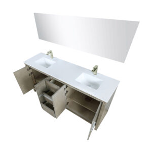 Lafarre 72W x 20D Rustic Acacia Double Bath Vanity, Cultured Marble Top, Brushed Nickel Faucet Set and 70Mirror