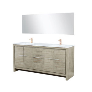 Lafarre 72W x 20D Rustic Acacia Double Bath Vanity, Cultured Marble Top, Rose Gold Faucet Set and 70Mirror