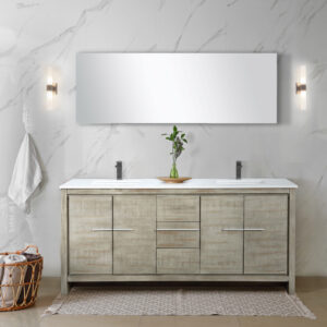 Lafarre 72W x 20D Rustic Acacia Double Bath Vanity, Cultured Marble Top and Rose Gold Faucet Set