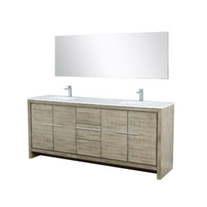 Lafarre 80W x 20D Rustic Acacia Double Bath Vanity, Cultured Marble Top, Chrome Faucet Set and 70Mirror