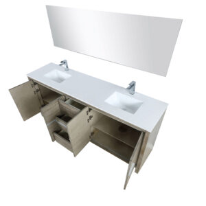 Lafarre 80W x 20D Rustic Acacia Double Bath Vanity, Cultured Marble Top, Chrome Faucet Set and 70Mirror