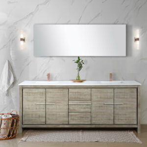 Lafarre 80W x 20D Rustic Acacia Double Bath Vanity, Cultured Marble Top and Rose Gold Faucet Set