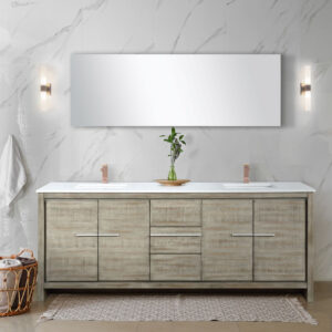 Lafarre 80W x 20D Rustic Acacia Double Bath Vanity, Cultured Marble Top and Rose Gold Faucet Set