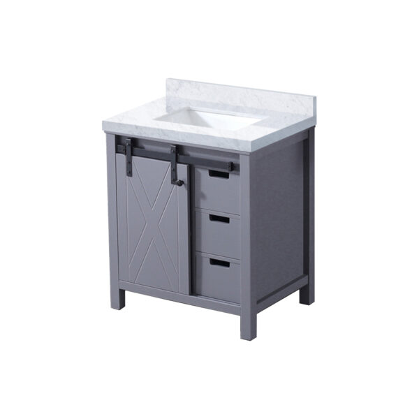 Marsyas 30W x 22D Dark Grey Bath Vanity and Carrara Marble Countertop