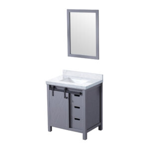 Marsyas 30W x 22D Dark Grey Bath Vanity, Carrara Marble Countertop and 28Mirror