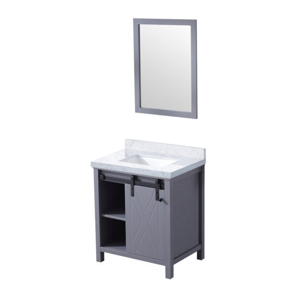 Marsyas 30W x 22D Dark Grey Bath Vanity, Carrara Marble Countertop and 28Mirror