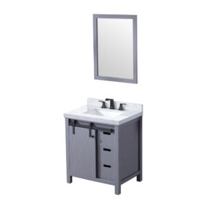 Marsyas 30W x 22D Dark Grey Bath Vanity, Carrara Marble Countertop, Faucet Set and 28Mirror